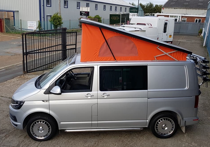 Slimline T5 SWB Roof specced with the optional Orange Canvas